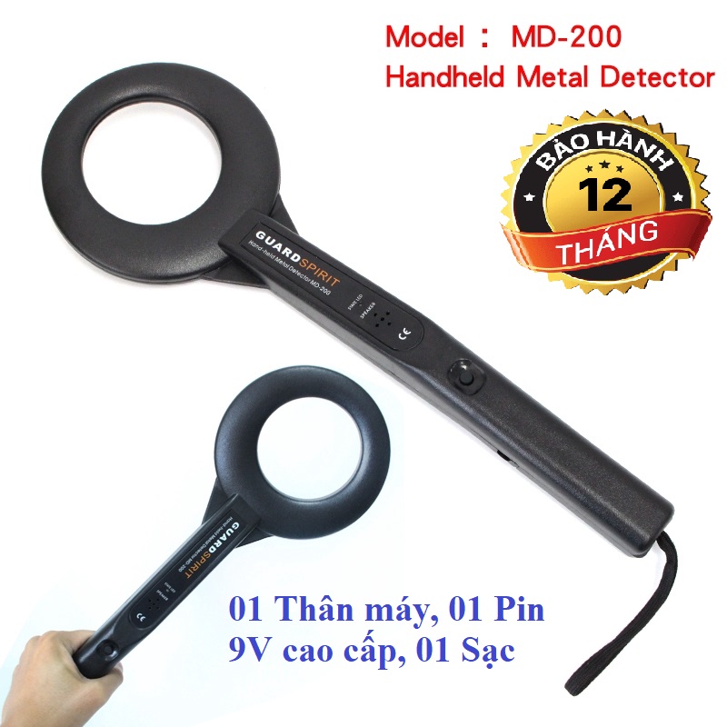 Máy dò Kim Loại Cầm tay Cao Cấp Guard Spirit MD200 (Tặng kèm Pin 9V- 280mah và sạc Cao cấp)