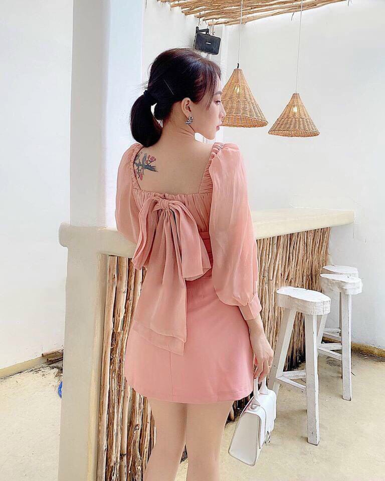 Đầm body tay dài xếp ly ngực-MTB#dambody