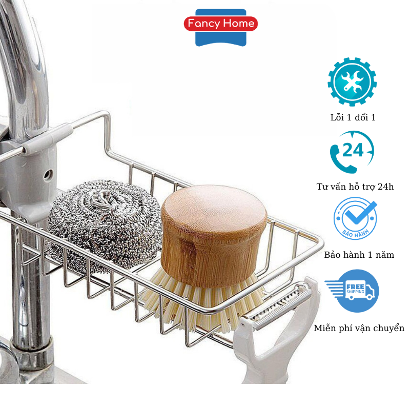 Kệ Inox, Giá inox 304 đựng lưới rửa bát, xà bông treo vòi nước bồn rửa bát, kệ đựng đồ tiện lợi - Fancy Home