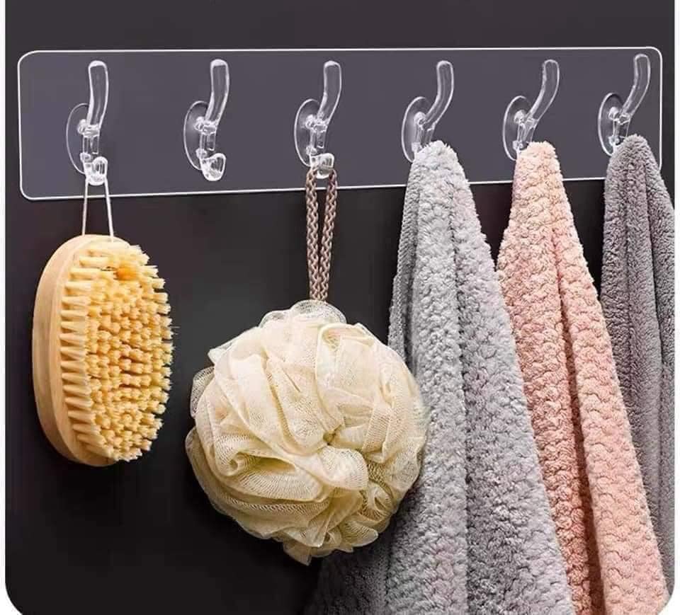 Móc dán trong suốt 6 móc, Kệ dán trong suốt - móc dán tường