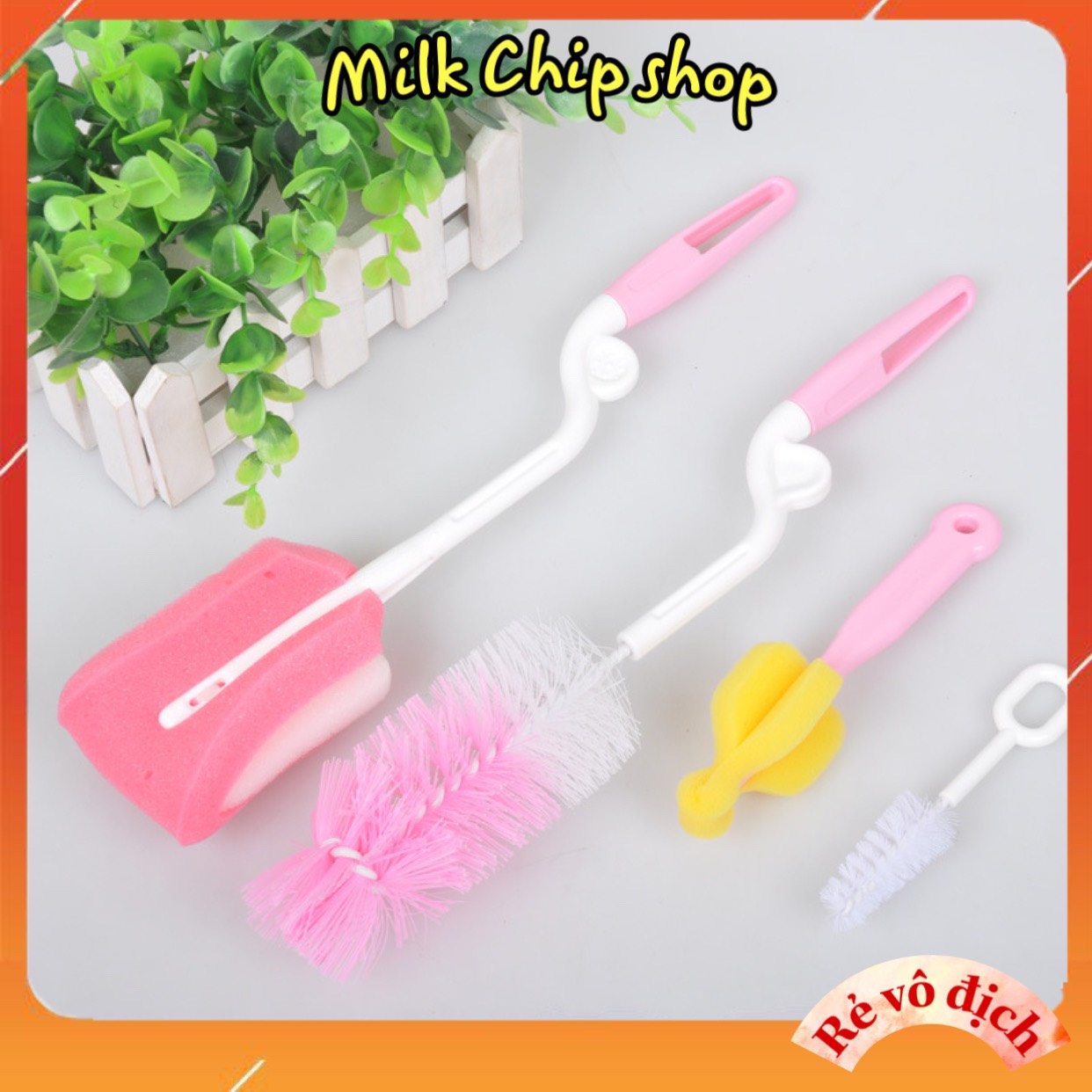 Bộ cọ rửa bình sữa và núm ti cho bé mềm mại, chống xước, bộ 5 chi tiết A010