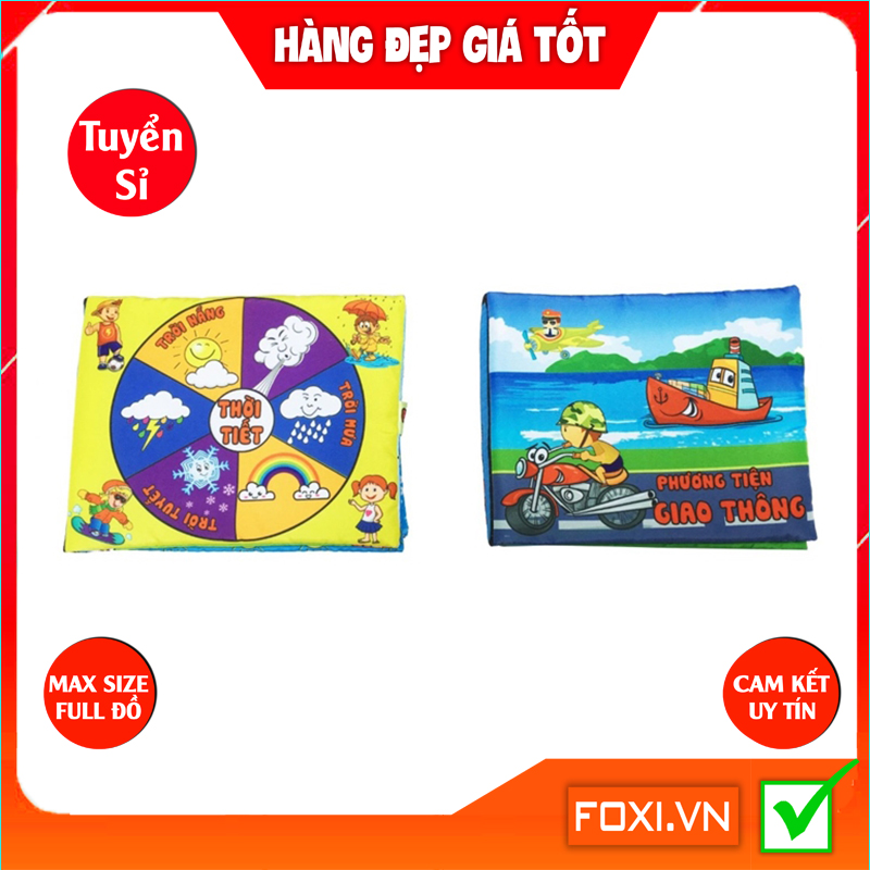 ComBo 2 Sách Vải Giáo dục mầm non Foxi-Chủ đề Giao thông và Thời tiết-giáo cụ cho bé sơ sinh hay nhất-Sách màu sắc đẹp-bắt mắt-dễ dàng vệ sinh-giúp bé tăng thêm khả năng học hiểu hiểu biết của bản thân