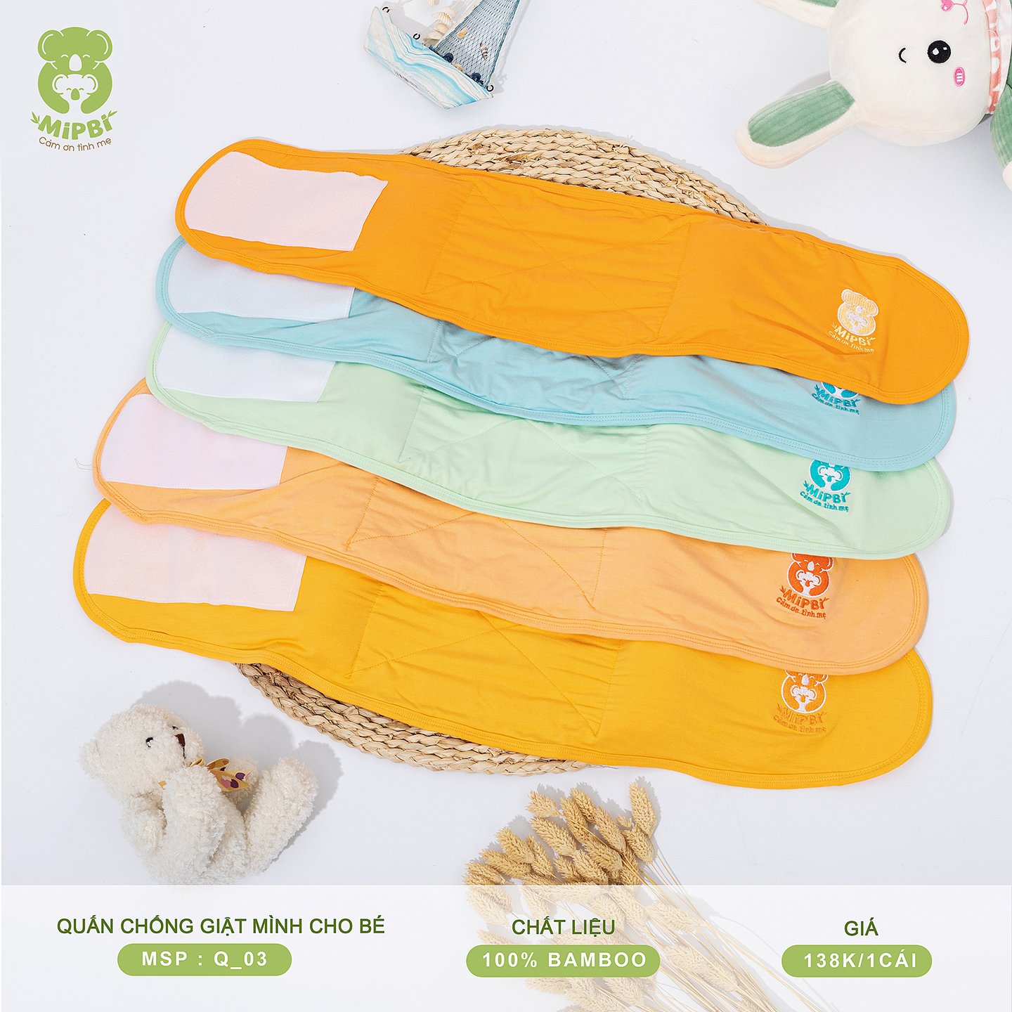 100% Sợi tre Ủ quấn chống giật mình cho bé khi ngủ Mipbi 100% Bamboo Siêu mềm mại 5 màu đẹp mê ly