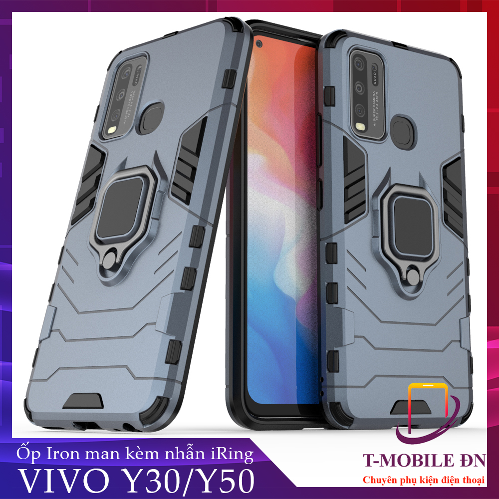 Ốp lưng Vivo Y30 Y50 chống sốc iron man kèm nhẫn iring Bảo vệ camera và chống xem video tiện lợi