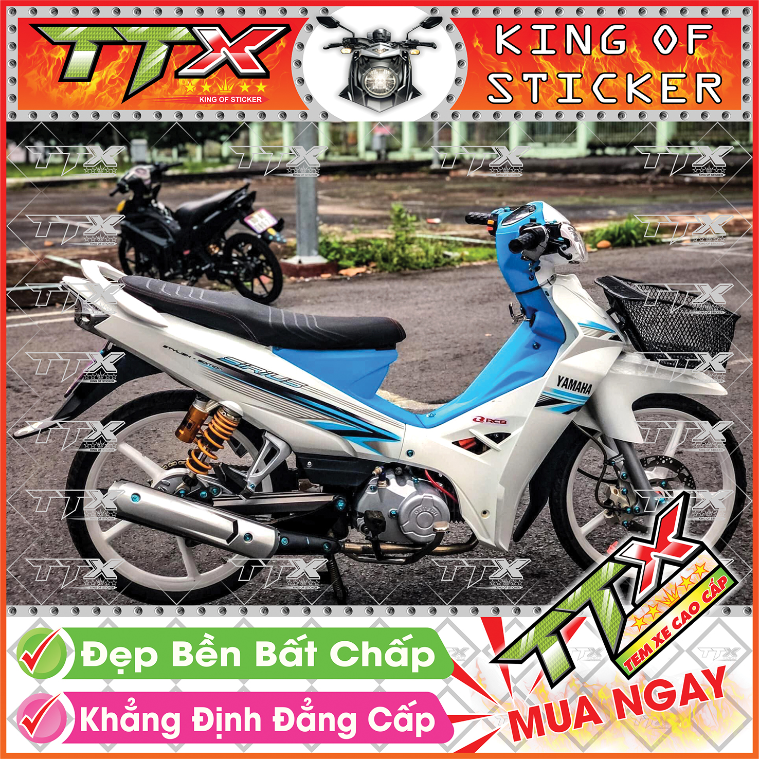 Tem Xe Sirius Trắng Xám Xanh Đen - Tem Sirius Xanh Trắng Xám Siêu Đẹp - Mẫu Team Sirius Trắng Xám Xanh Đen