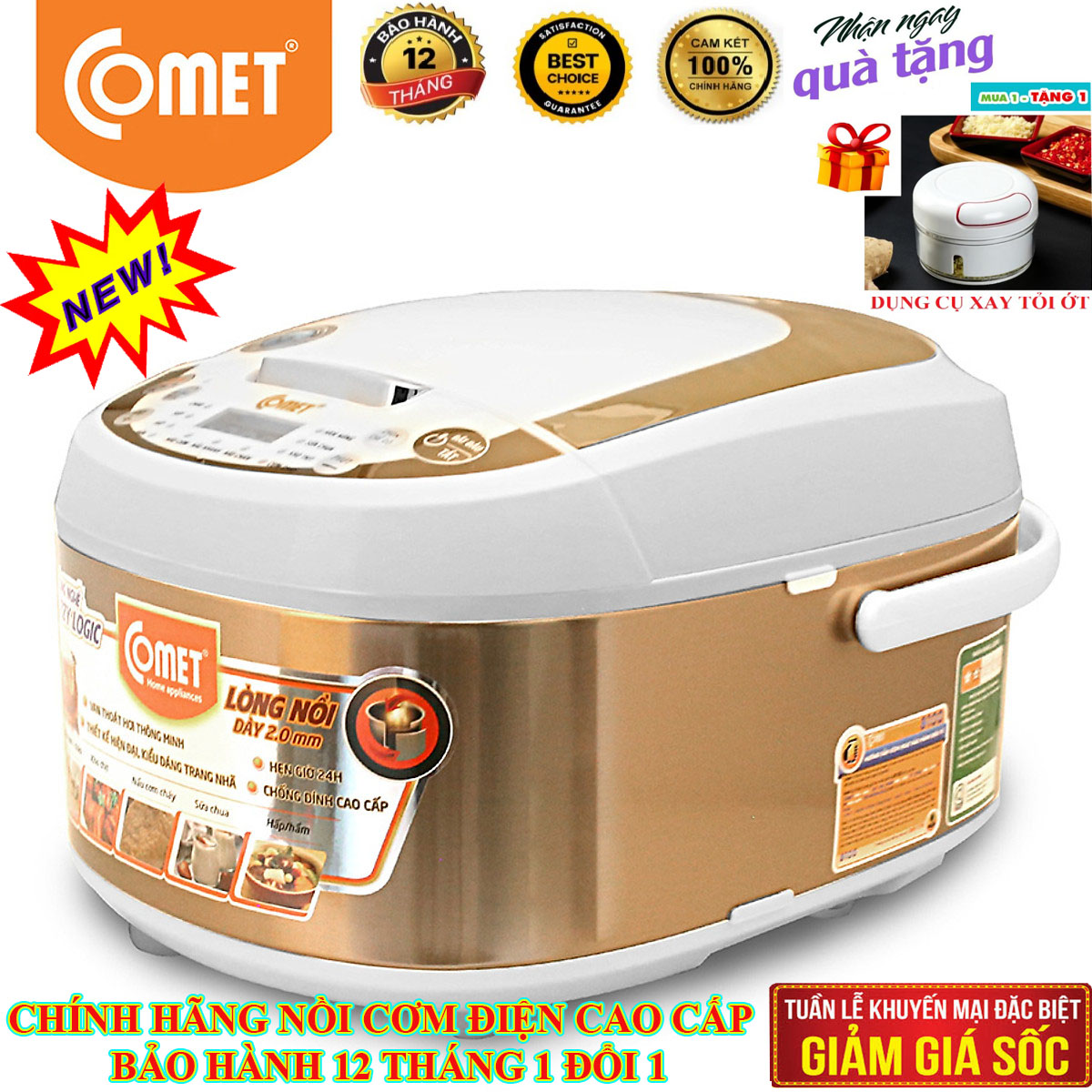 [HCM](HÀNG CHÍNH HÃNG)nồi cơm giữ nhiệt của nhậtNồi cơm Điện comet chống dínhNỒI CƠM ĐIỆN TỬ NẮP GÀI 3D COMET CM8087 (1.8 LÍT)Đa chức năng có thể dùng để nấu cơm cháo Soup canh.