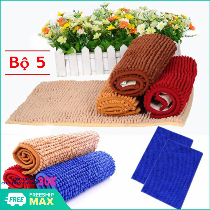 Bộ 5 thảm lau chân san hô Thái Lan siêu thấm chống trượt 35x50cm-Tấm Thảm Lông Mịn Thảm Chùi Chân Chống Trượt Thảm Gia Đình (Màu ngẫu nhiên)