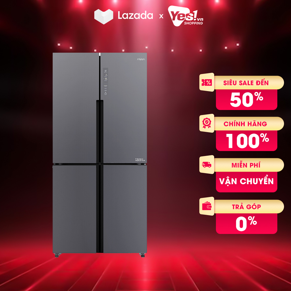 Tủ lạnh Aqua Inverter 456 lít AQR-M530EM(SLB) - Bảo hành chính hãng  - Voucher 10% lên đến 800K