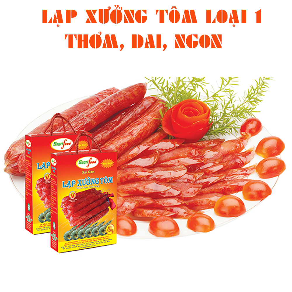 Lạp xưởng, làm lạp xưởng tôm - lạp xưởng tôm loại 1 , thơm, dai, ngon - 80% tôm, cam kết atvs thực phẩm - 1kg, 500gr, 200gr, 100gr