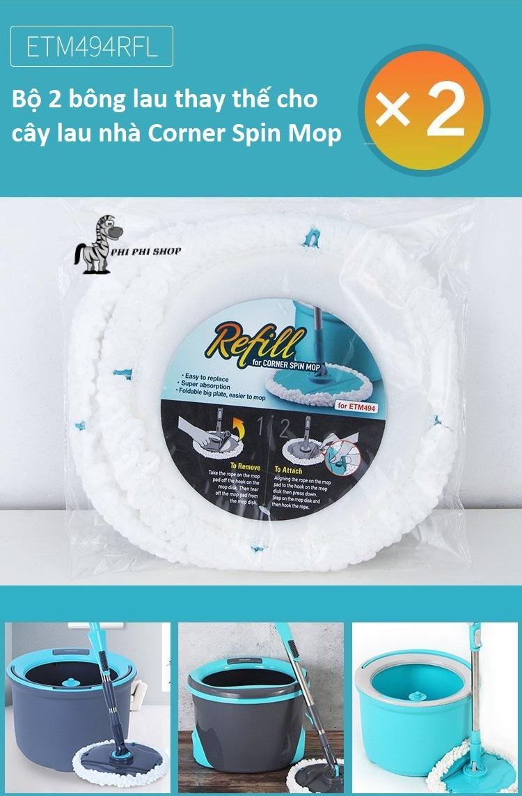 [HCM]Bộ 2 Bông Lau Thay Thế Của Bộ Lau Nhà Corner Spin Mop ETM494
