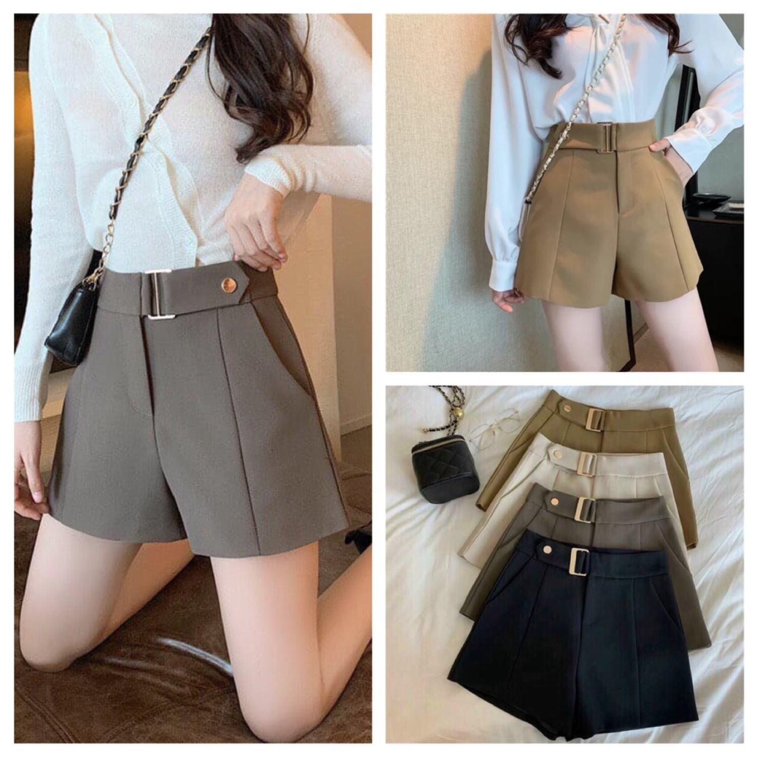 Sale hè về - quần short cạp cao đai có cúc bấm - m109