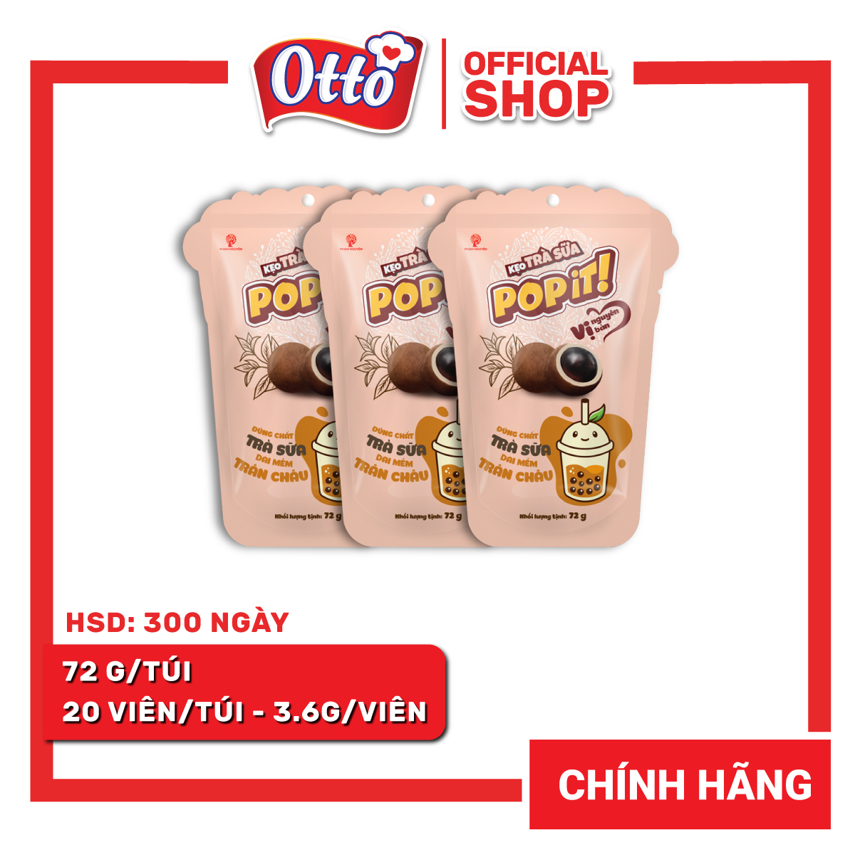 Combo 3 gói kẹo trà sữa trân châu popit 72g | đồ ăn vặt