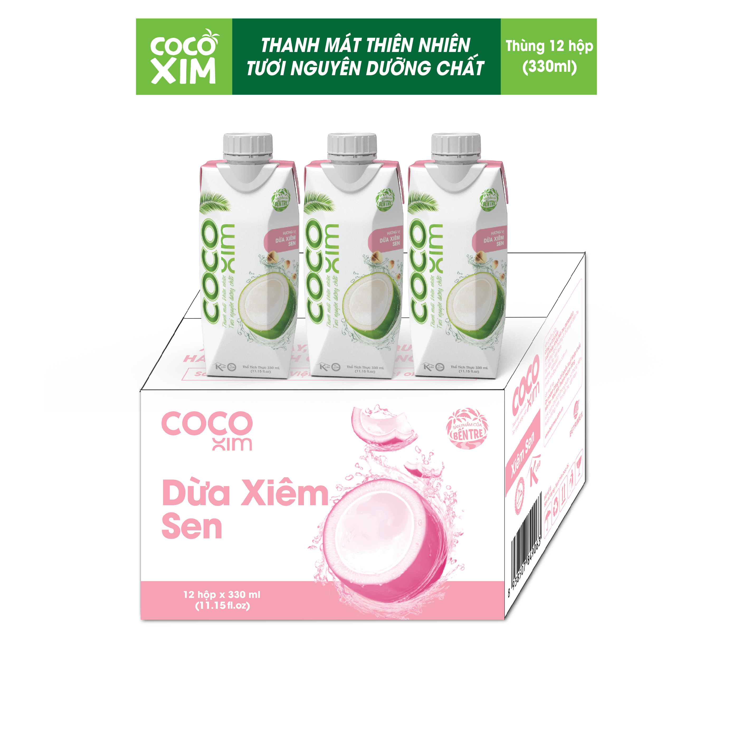 Thùng 12 Hộp Nước dừa đóng hộp Cocoxim Sen 330ml