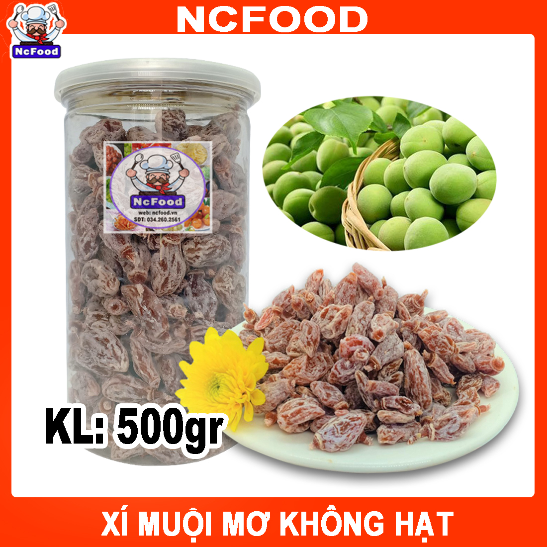 Xí Muội Mơ Không Hạt Loại Ngon hủ pet (500gr) (NCFOOD)