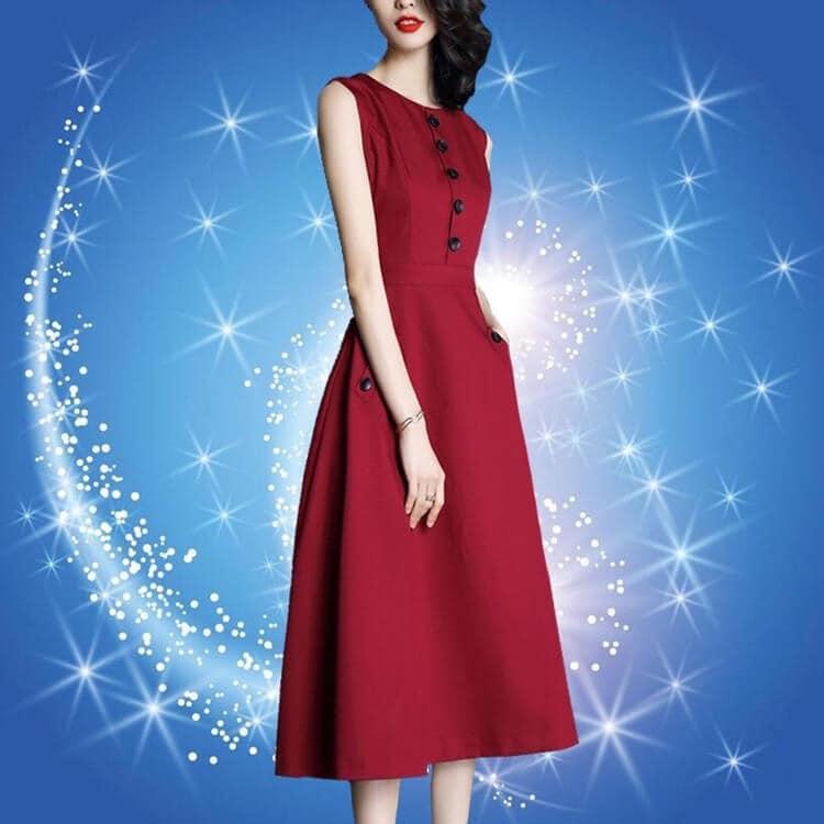 Đầm xoè phối nút cao cấp