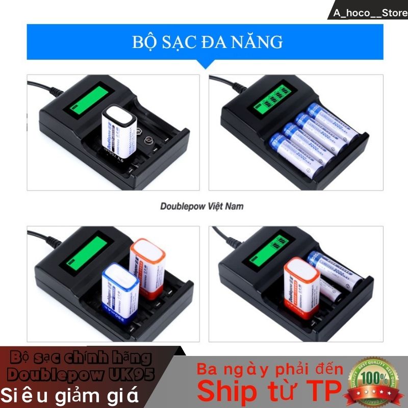 Bộ Sạc Pin AA / AAA / Pin 9V Tự Ngắt Đa Năng Doublepow Cao Cấp UK95 Có Đèn Báo Pin Đầy - Pin Sạc Micro Không Dây - Pin Đồ Chơi Điện Tử - Pin Tiểu Sạc Dung Lượng Cao - Pin Micro Loa Kẹo Kéo - Pin Chuột Không Dây