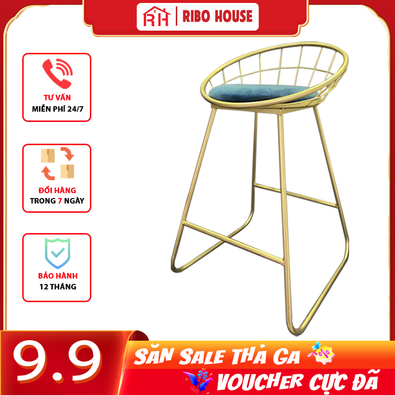 Ghế quầy Bar RIBO HOUSE cho bàn cao , phòng khách lễ tân chụp ảnh selfie dáng cao để phòng ngủ phong cách hiện đại cực đẹp màu xanh RIBO58-KV-XANH