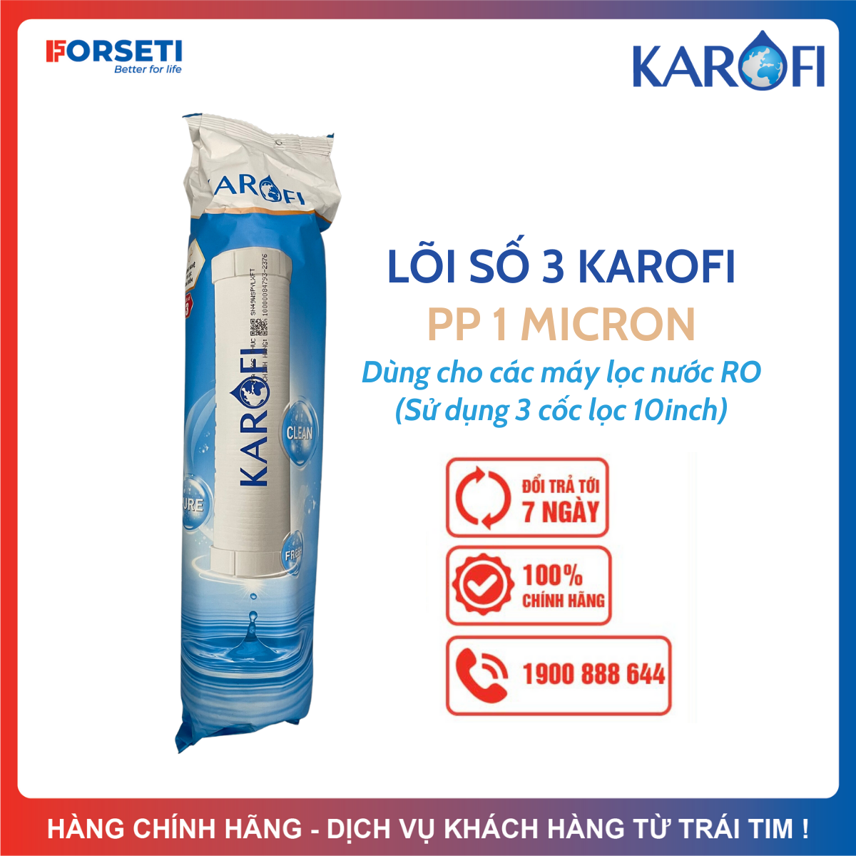 Lõi Lọc Nước Số 3 Karofi – Lõi PP (Polypropylene) 1 Micron - Loại Bỏ Các Chất Cặn Bẩn Có Kích Thước  1 Micron Và Bảo Vệ Màng RO...