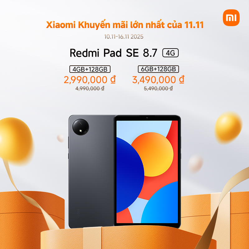 Máy tính bảng REDMI Pad SE 8.7 4G (4+128G | 6+128GB) | LCD 90Hz | MediaTek Helio G85 8 | Pin 6650mAh
