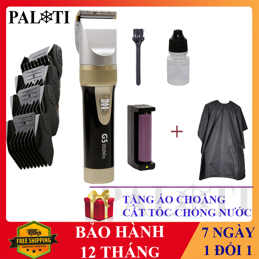 Tông Đơ Cắt Tóc Nhật Bản Lưỡi Thép G5 (CÓ PIN SƠ CUA) TẶNG Áo Choàng Cắt Tóc