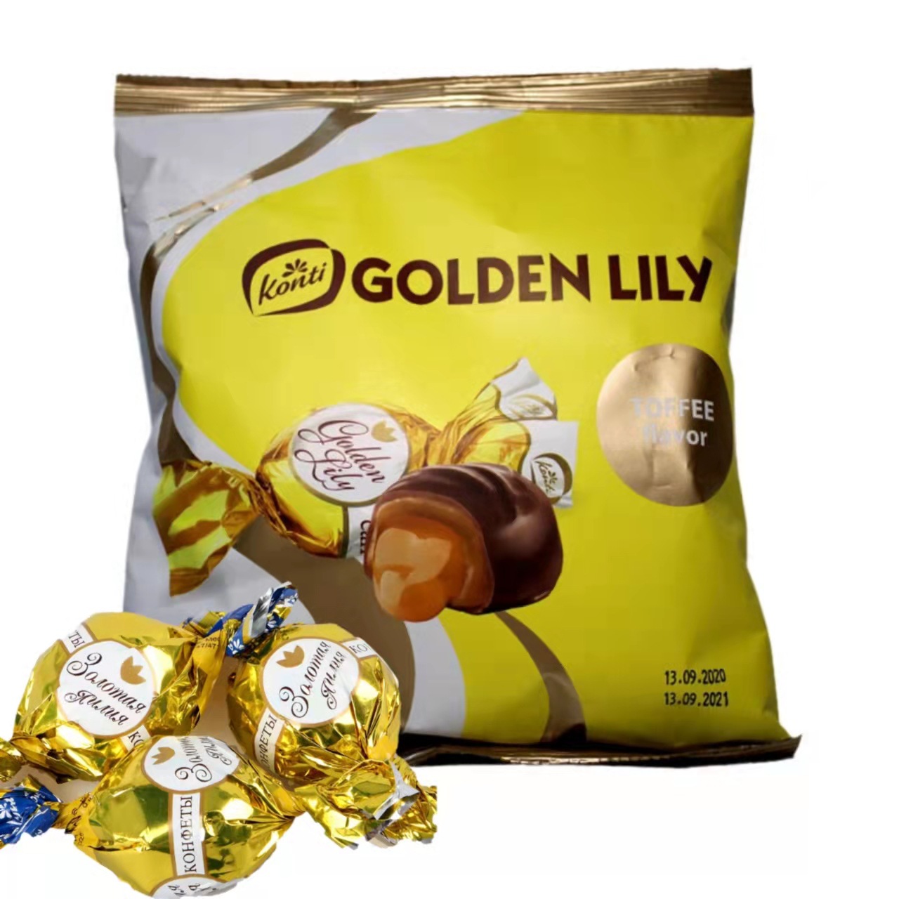 [ Siêu phẩm ] Combo 1000g Kẹo Socola Nga Bông Huệ Vàng Konti “Golden Lily” gói 500g