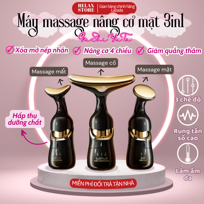 Máy massage mặt cầm tay mini 3 đầu, dụng cụ chăm sóc da mặt đẩy tinh chất, máy massage mặt gushiyuta chính hãng, máy chăm sóc da mặt cao cấp, nâng cơ mặt, dưỡng da, xóa mờ vết thâm, chăm sóc da mặt chuyên sâu, nâng cơ săn chắc