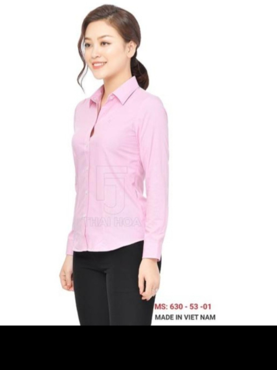 áo sơ mi nữ Thái Hòa mã 630 sọc tăm màu tím và hồng