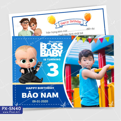[4200đ/thiệp] Thiệp thôi nôi – sinh nhật bé trai | Nhóc Trùm|Thiệp Pluxi PX-SN040