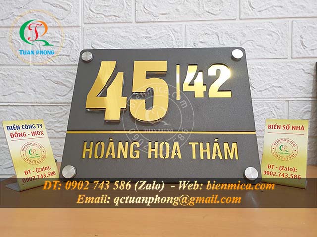 Biển số nhà bằng đồng - bảng số nhà nhôm đồng inox mica 2 lớp - có bảo hành