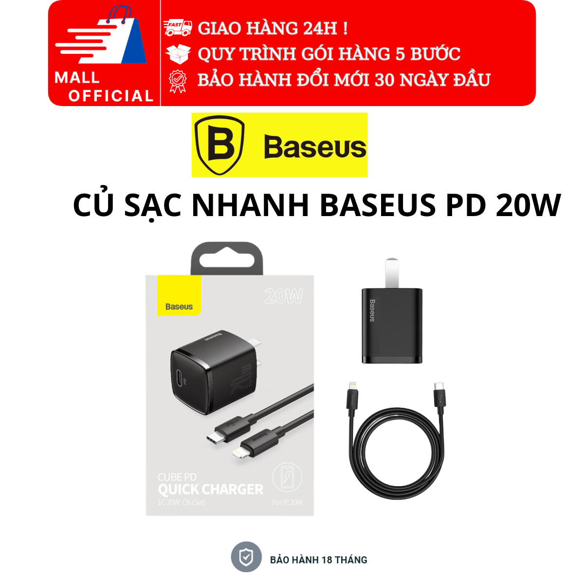Củ sạc nhanh baseus công nghệ super si tỏa nhiệt thấp usb c sạc pd 20w cho iphone 14 13 pro max