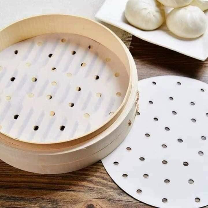 Raffer - Giấy nến đục lỗ cho nồi chiên không dầu nướng bánh hấp bánh bao há cảo loại 20 cm 23 cm 400 tờ