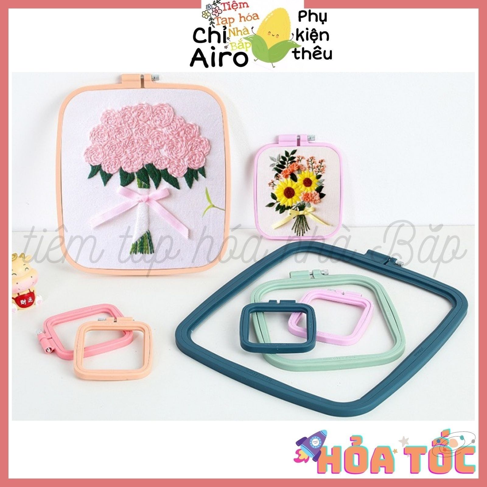 Khung Nhựa Thêu Tay _ Khung Trang Trí Decor Hình Vuông