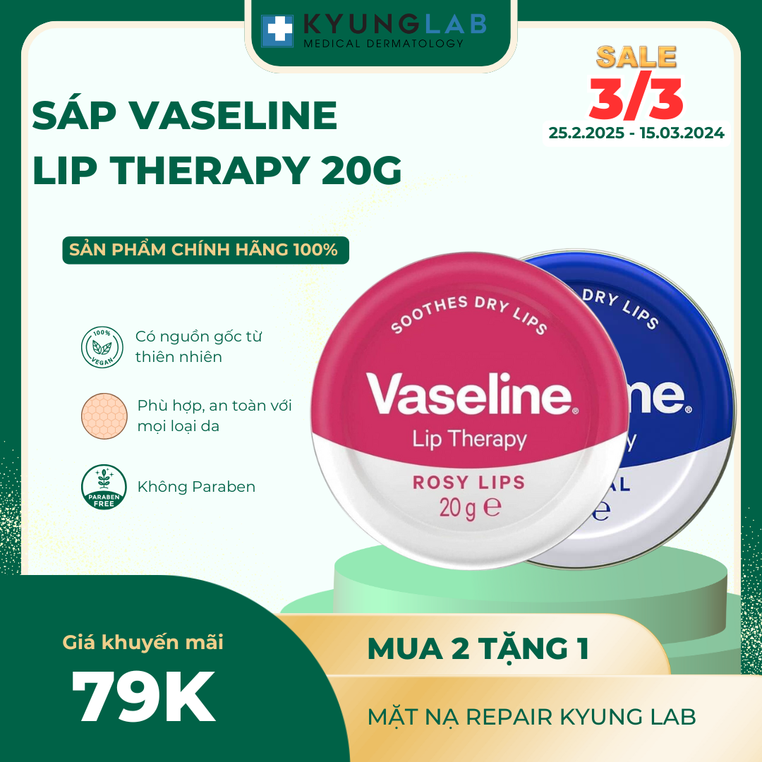 Sáp Dưỡng môi Vaseline Lip Therapy 20g bản UK, Làm hồng, căng bóng và dưỡng ẩm hiệu quả, an toàn