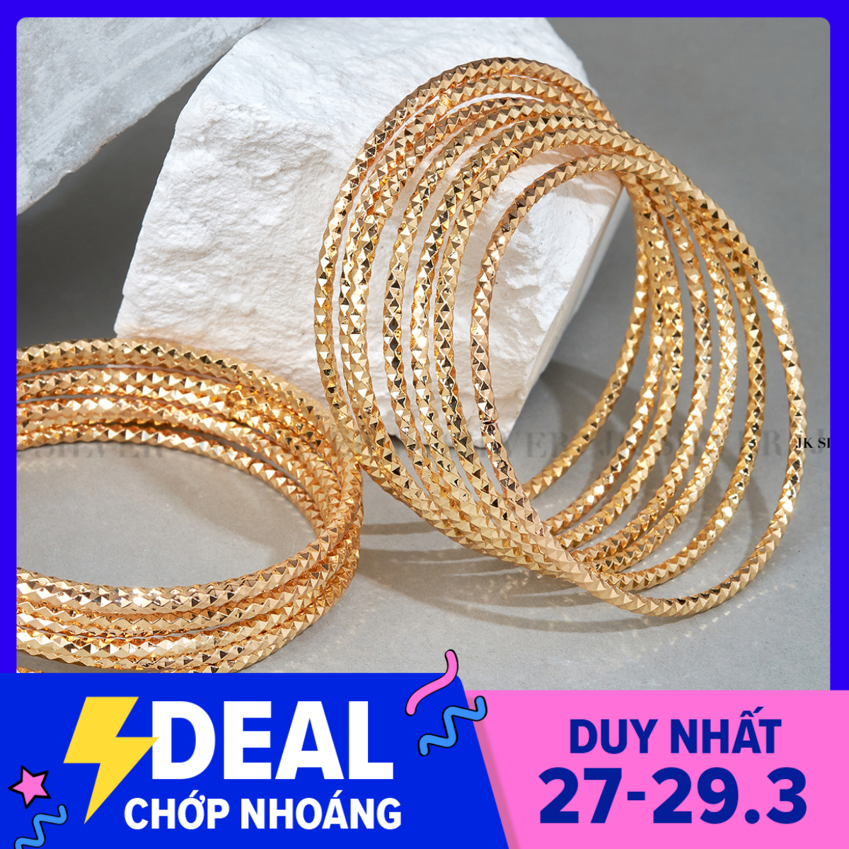 Bộ vòng ximen 7 chiếc kim cương mạ vàng 18K cao cấp JK Silver có khóa đút cam kết không đen không bay màu đeo cực sang chảnh thích hợp đi tiệclàm quà tặng trang sức nữ vàng