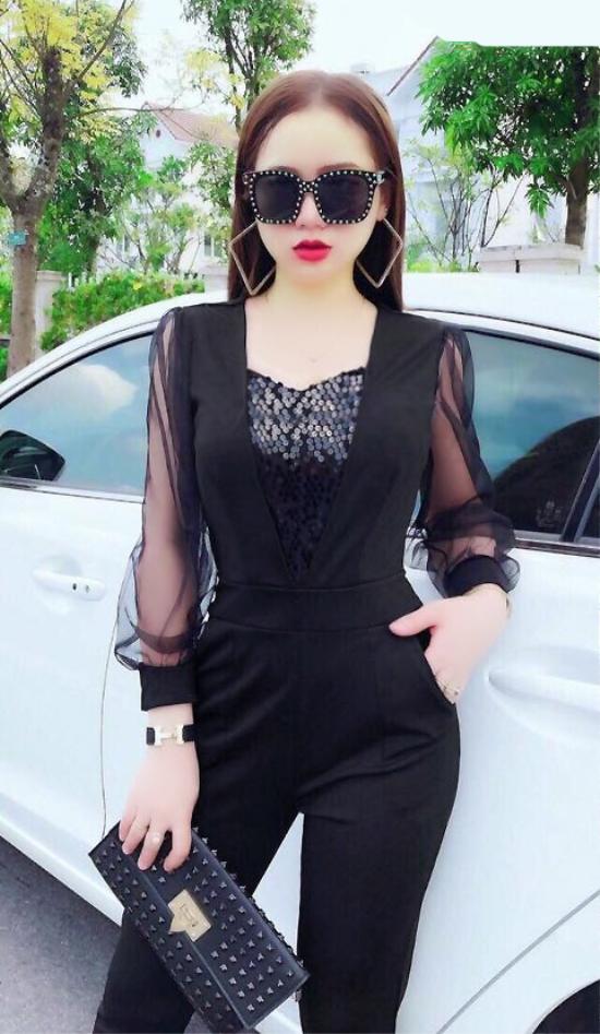 Jum dài tay phối lưới đính kim sa ngực xinh xắn
