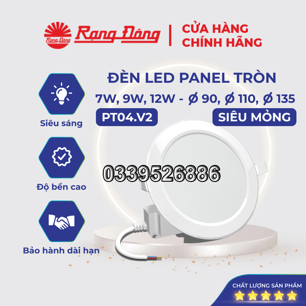 Đèn led âm trần panel siêu mỏng rạng đông 6w, 9w, 12w - samsung chipled, 2 năm bảo hành pt04 pt05