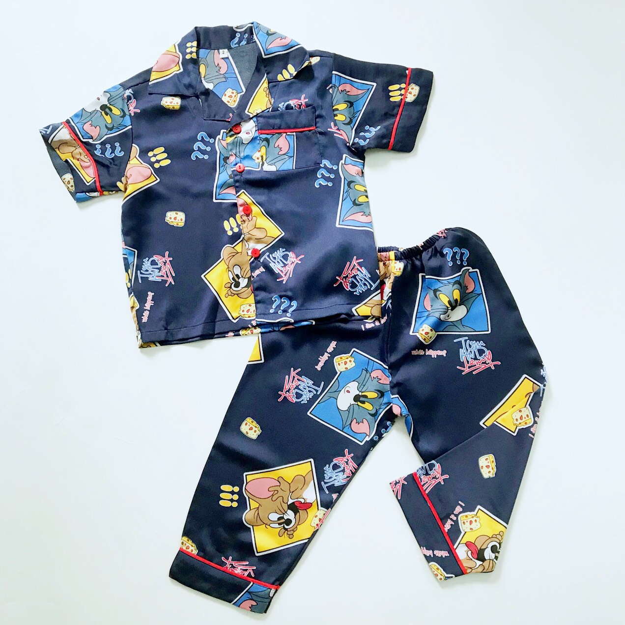 Set bộ Pijama mặc ngủ, mặc ở nhà thoải mái Tay ngắn Quần dài cho bé trai bé gái vải Lụa Satin Nhiều họa tiết size 10-20kg cho bé 1-5 tuổi