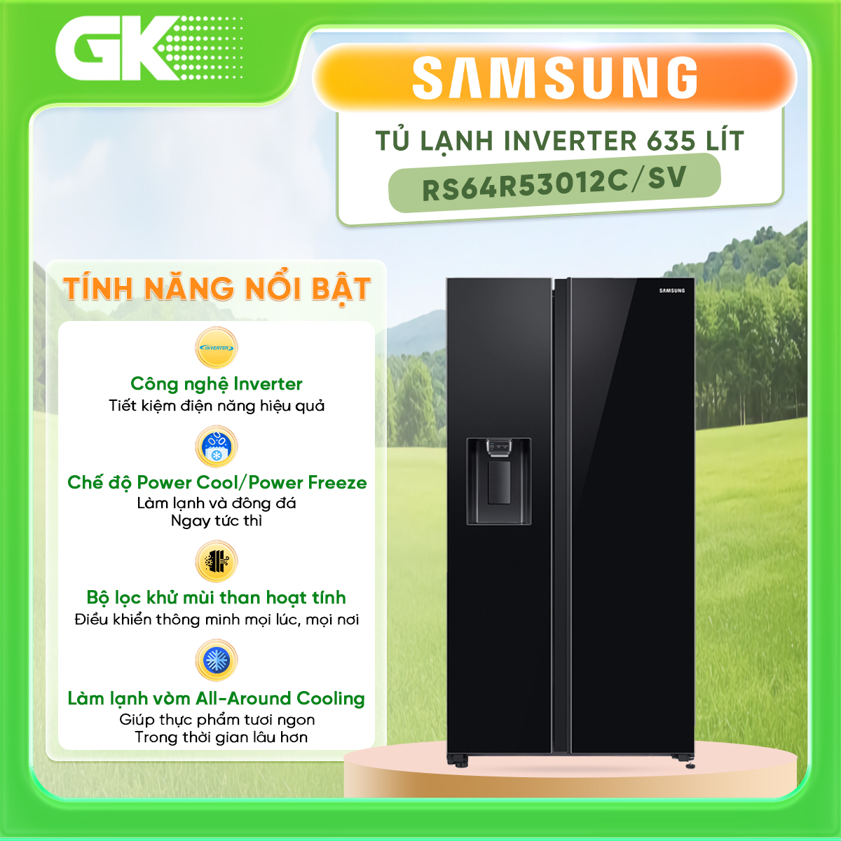 Tủ lạnh Samsung Inverter 617 lít RS64R53012C/SV Mẫu 2019 thiết kế mặt gương mờ sang trọngngăn lấy nước ngoàichức năng làm đá tự động - Bảo hành 24 tháng