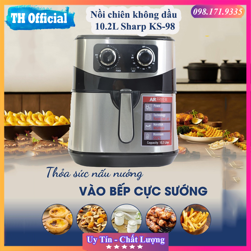 [Tặng Kèm Bình Xịt Dầu] Nồi Chiên Không Dầu Sharp 10L - Phân Loại Dung Tích Siêu Lớn  15L - 23L Công nghệ Chiên 360 Độ Không Cần Lật, Chiên Cả Con Gà Dùng Cho Gia Đình 10 Người - BH 12 Tháng Chính Hãng