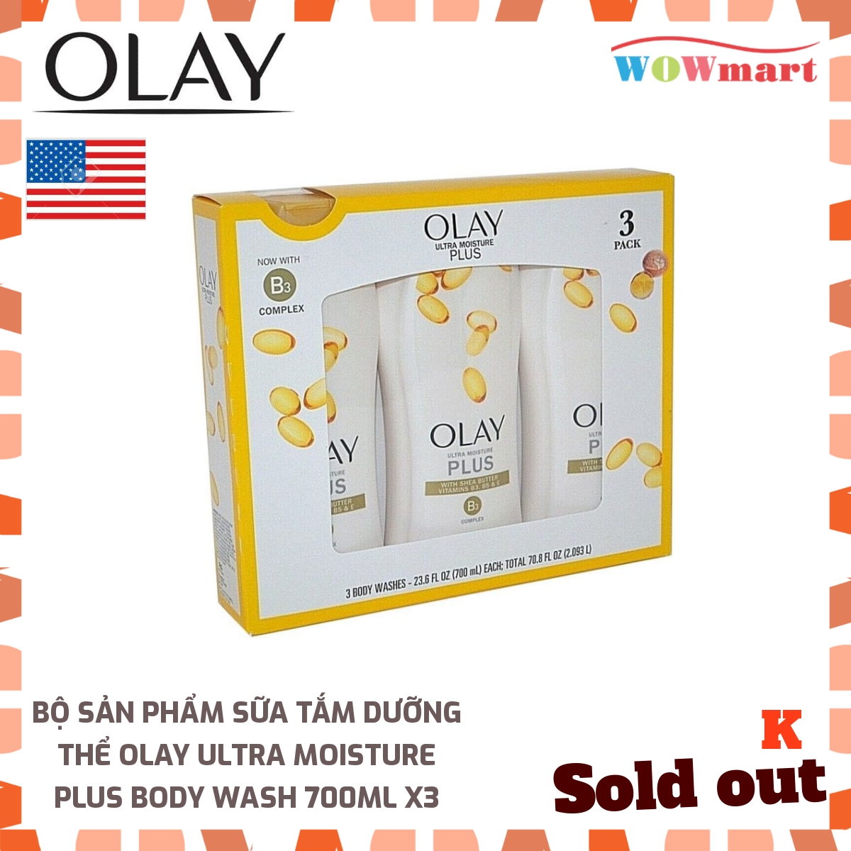 Bộ sản phẩm sữa tắm dưỡng thể Olay Ultra Moisture Plus Body Wash 700ml x3 - [MỸ]
