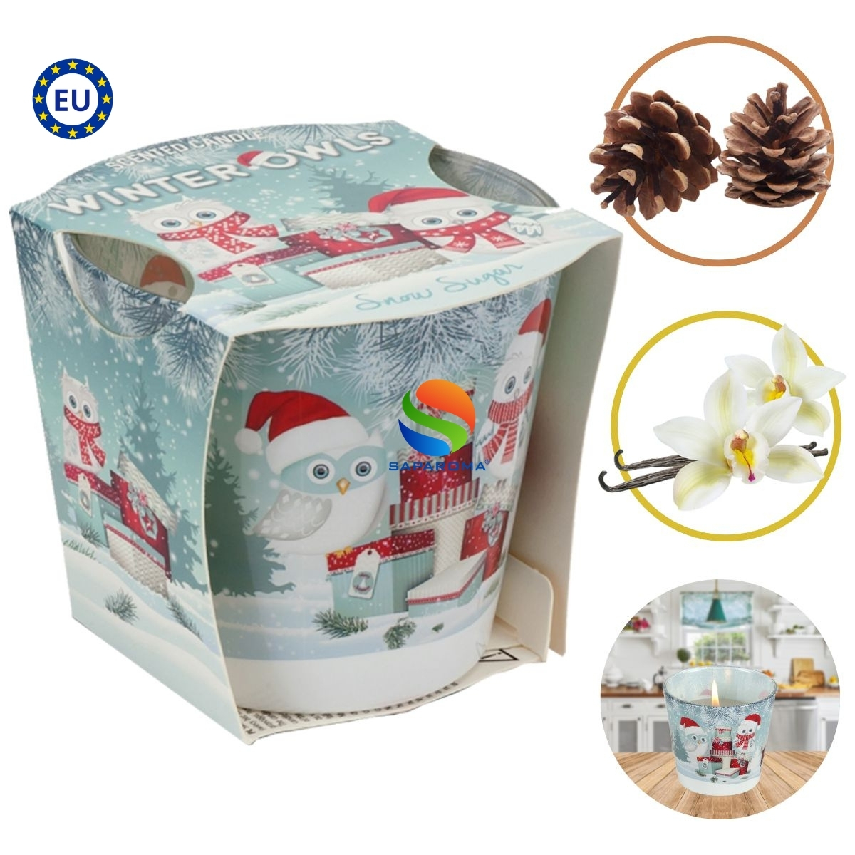 Nến thơm cao cấp thơm Bartek Candles 115g Winter Owls - tuyết, thông, len, hỗ trợ khử mùi (giao mẫu ngẫu nhiên)