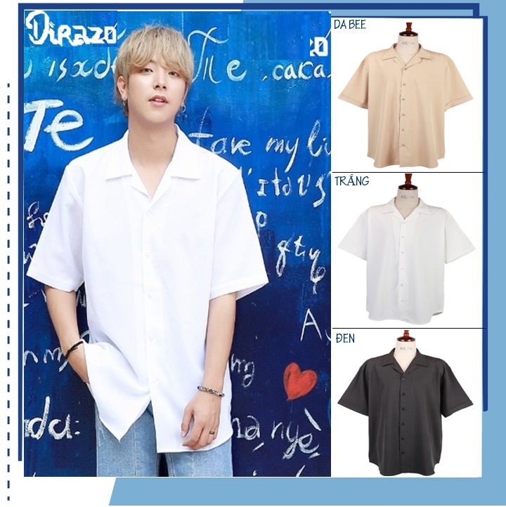 Áo sơ mi nam unisex cổ vest tay ngắn trơn nhiều màu màu,- dirazo