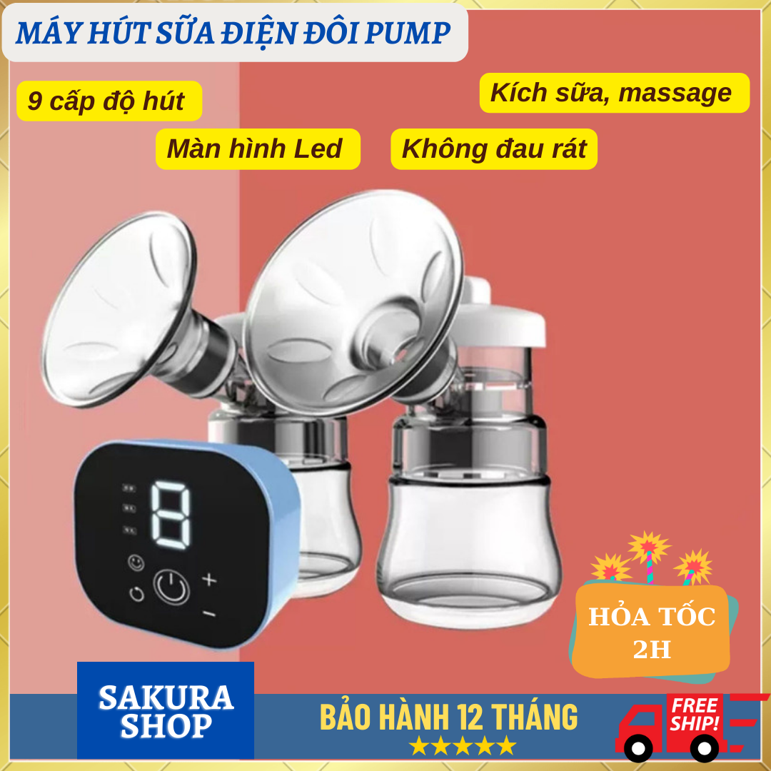 Máy hút sữa điện đôi Electric Breast Pump có 3 chế độ kích sữa, massage, hút sữa - 9 chế độ hút không gây đau rát tiết kiệm thời gian