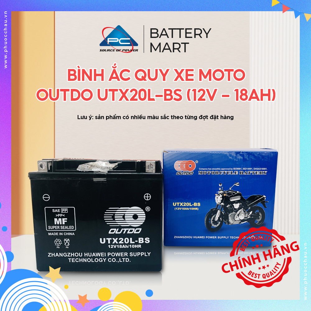 Ắc Quy Xe Máy OUTDO UTX20L-BS (12V-18AH) - Bình Ắc Quy 12V