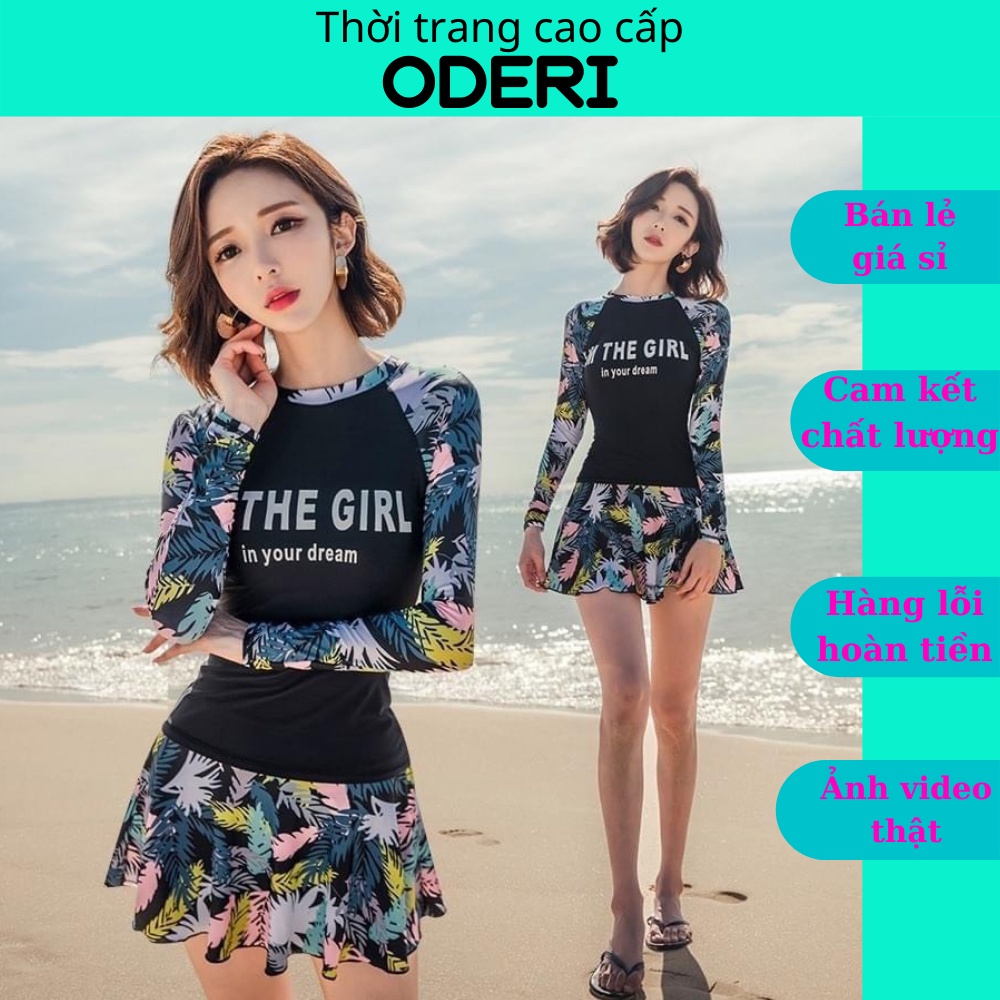 Bikini đồ bơi đi biển hai mảnh tay dài váy xòe hoa ag0570 oderi