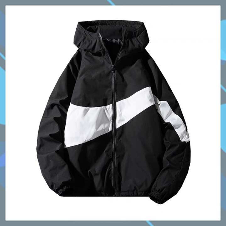 Áo khoác gió unisex 2 lớp có nón phối sọc thân áo nổi bật thời trang nam nữ