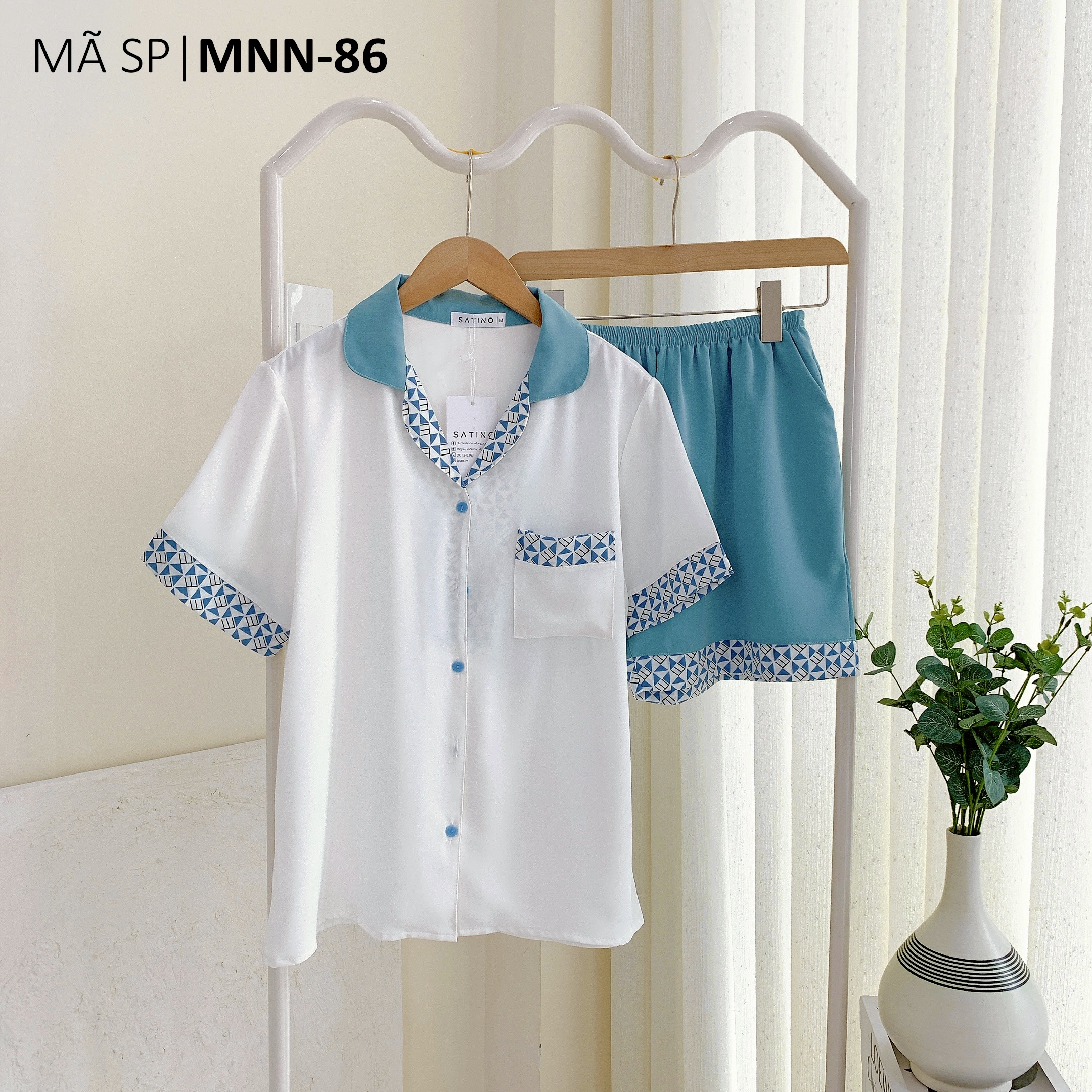 Đồ bộ mặc nhà, đồ ngủ, pijama nữ lụa tnqn satino - posa blue