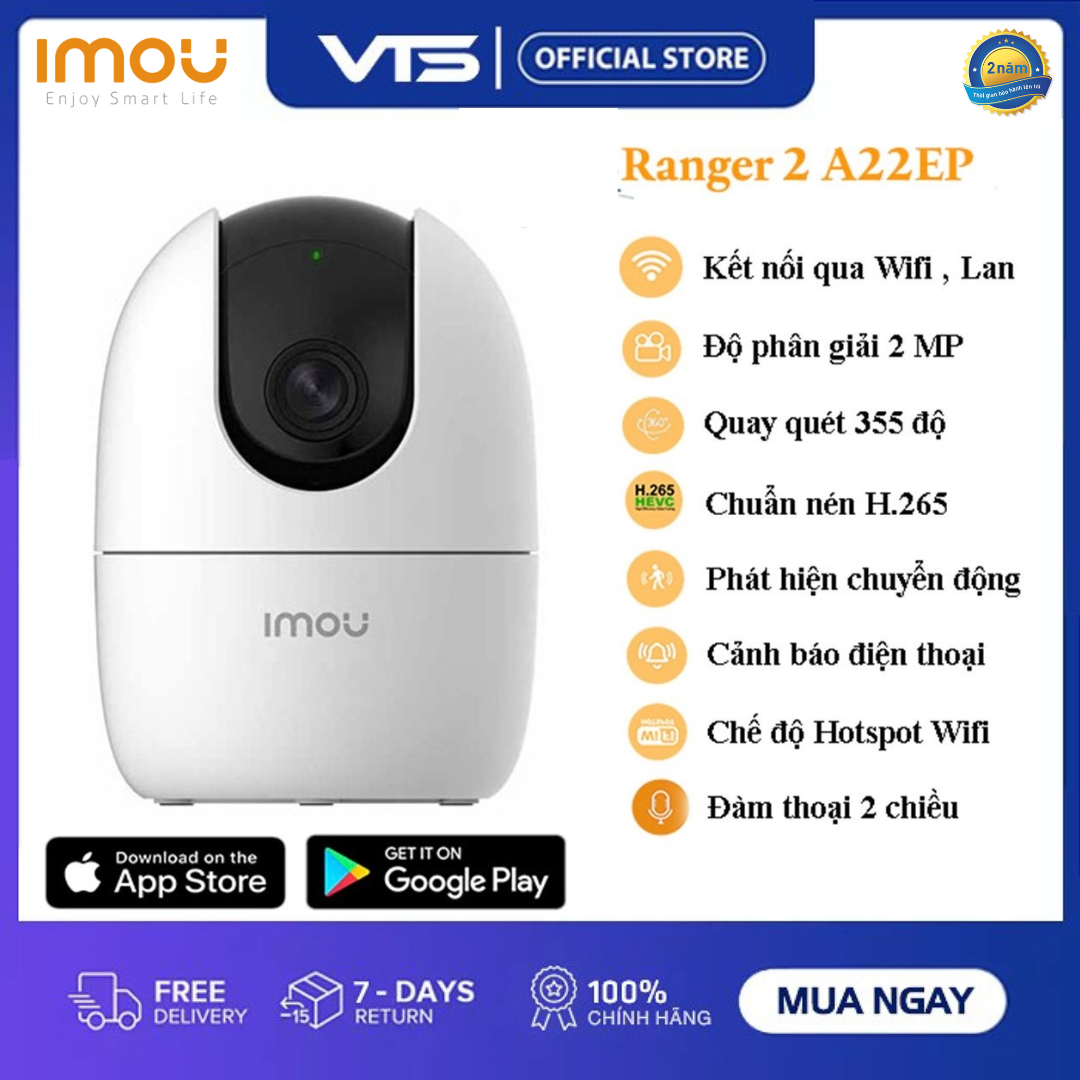 [FREESHIP] Camera IP WIFI IMOU Ranger 2 A22EP 2MP Full HD 1080P - A22EP 2022 Xoay 360 độ Đàm Thoại 2 Chiều - Kèm Thẻ 32/64GB/128GB - IMOU Chính hãng Hàng Chính Hãng Dahua DSS - VTS SmartHome