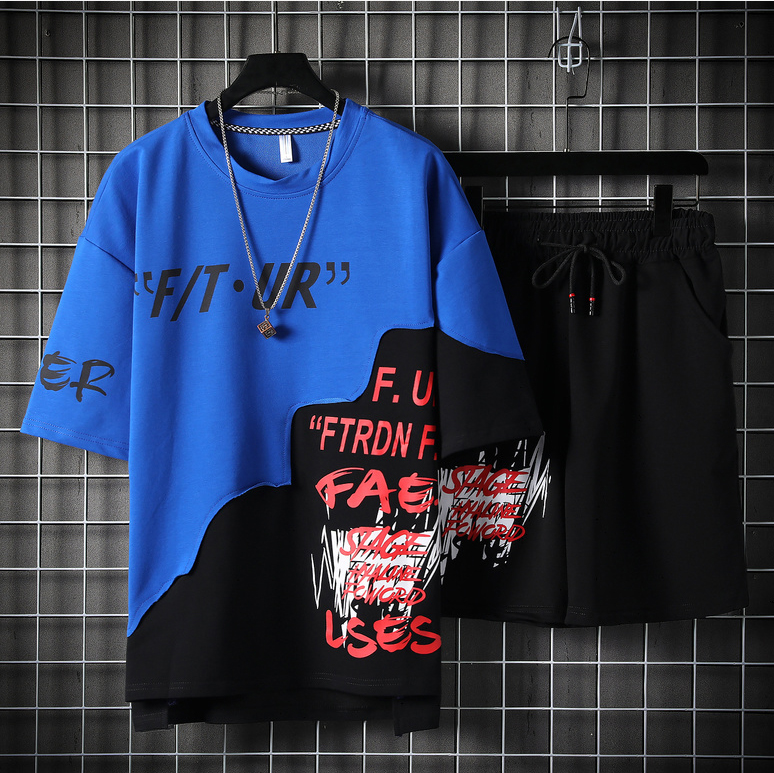 [ Free Ship Max ] Bộ Quần Áo Thun Nam Ngắn Mùa Hè Phối Màu Họa GLết F/T UP Cá Tính Năng Động  GLAMOUR QA NAM GL089