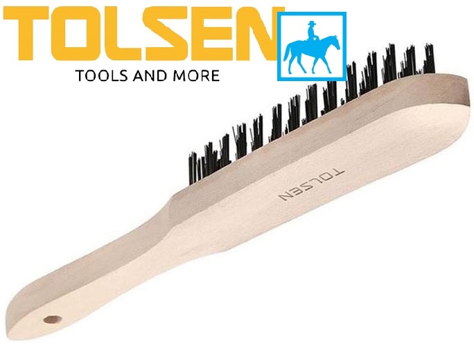 Bàn chải sắt thép cán gỗ 3 hàng tolsen 32061